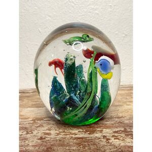 Vintage Murano? Glass Aquarium Large Paperweight Art Hand Blown Glass